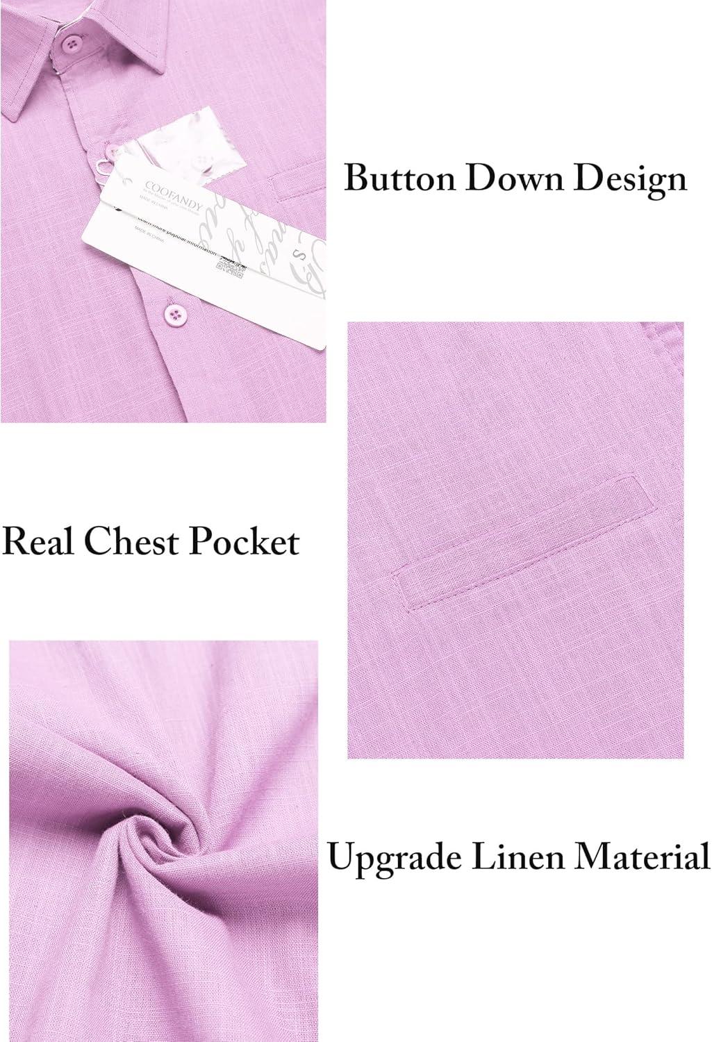 imageCOOFANDY Mens Casual Linen Shirts Short Sleeve Button Down Shirt Summer Beach TopsPink