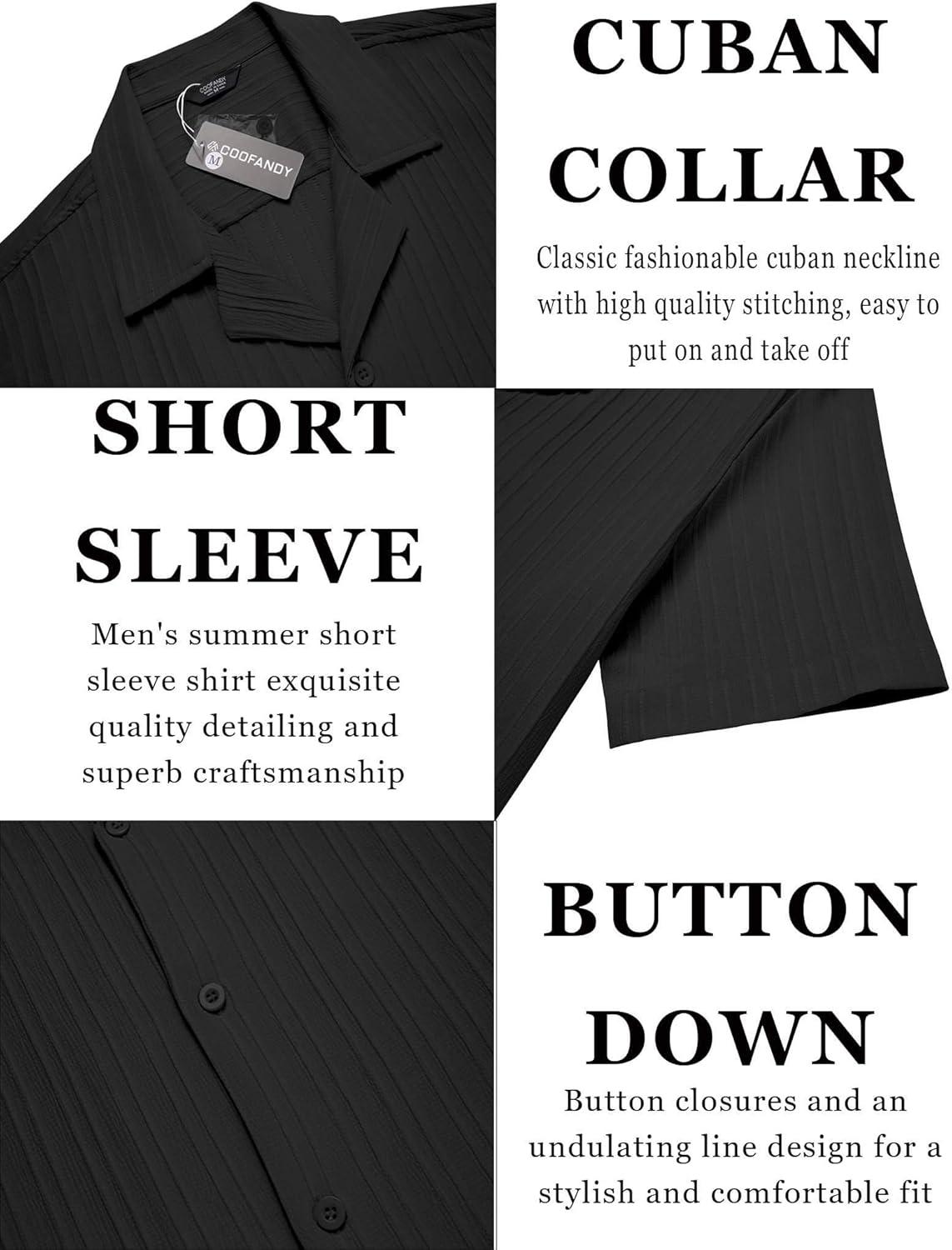 imageCOOFANDY Mens Casual Shirts Short Sleeve Button Down Shirts Fashion Textured Summer Beach ShirtBlack