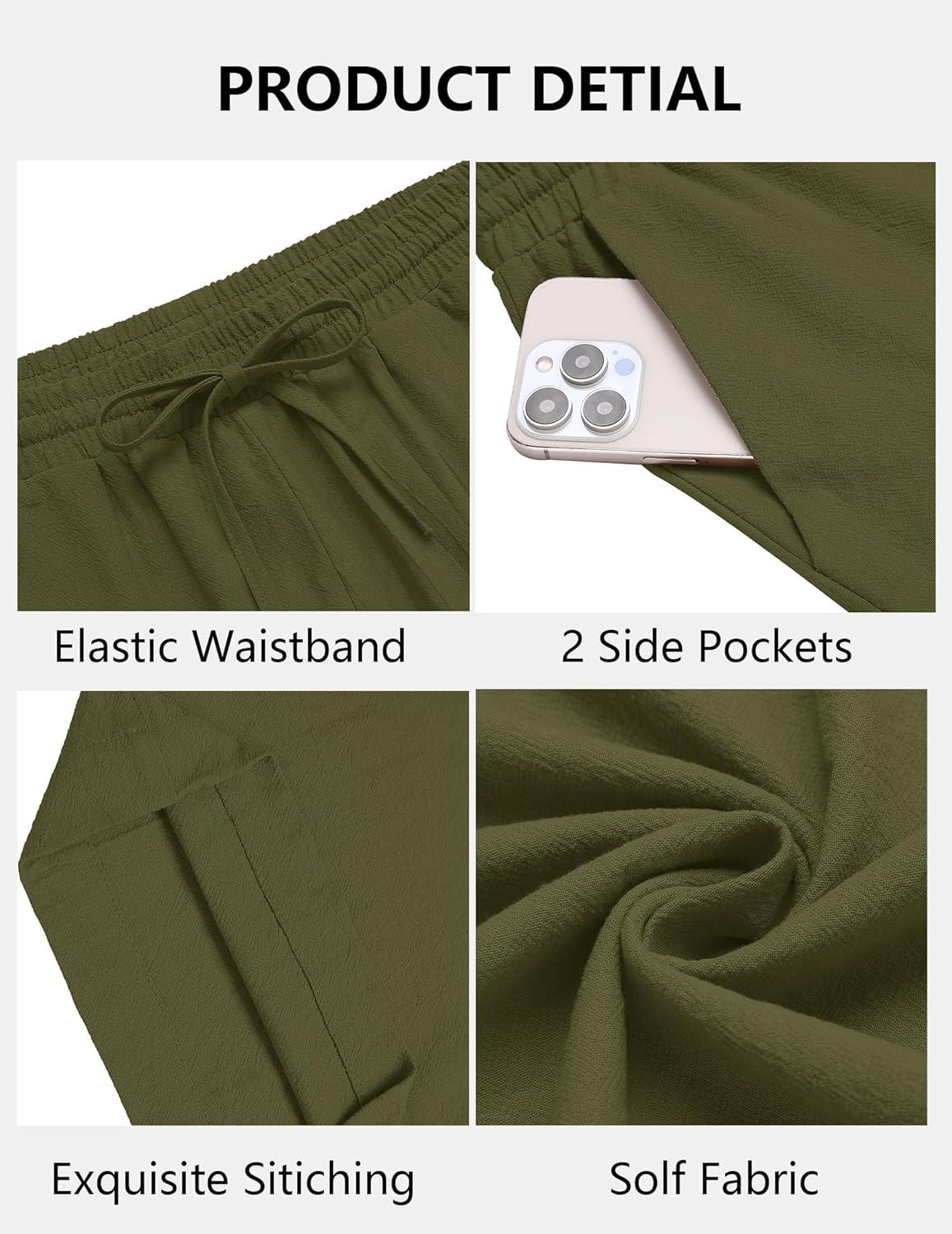 imageCOOFANDY Mens Cotton Linen Pants Elastic Waist Drawstring Summer Beach Trousers Casual Yoga Pant