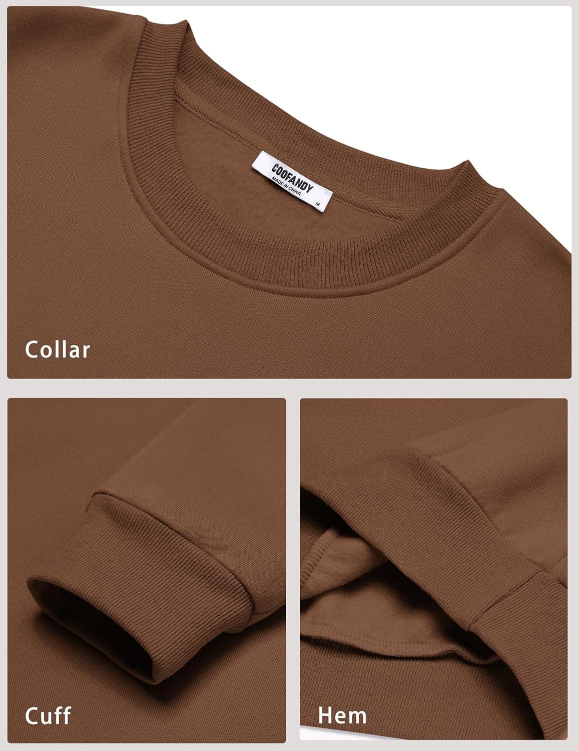 imageCOOFANDY Mens Crewneck Sweatshirts Long Sleeves Fleece Sweatshirts Thermal Casual Pullover ShirtBrown
