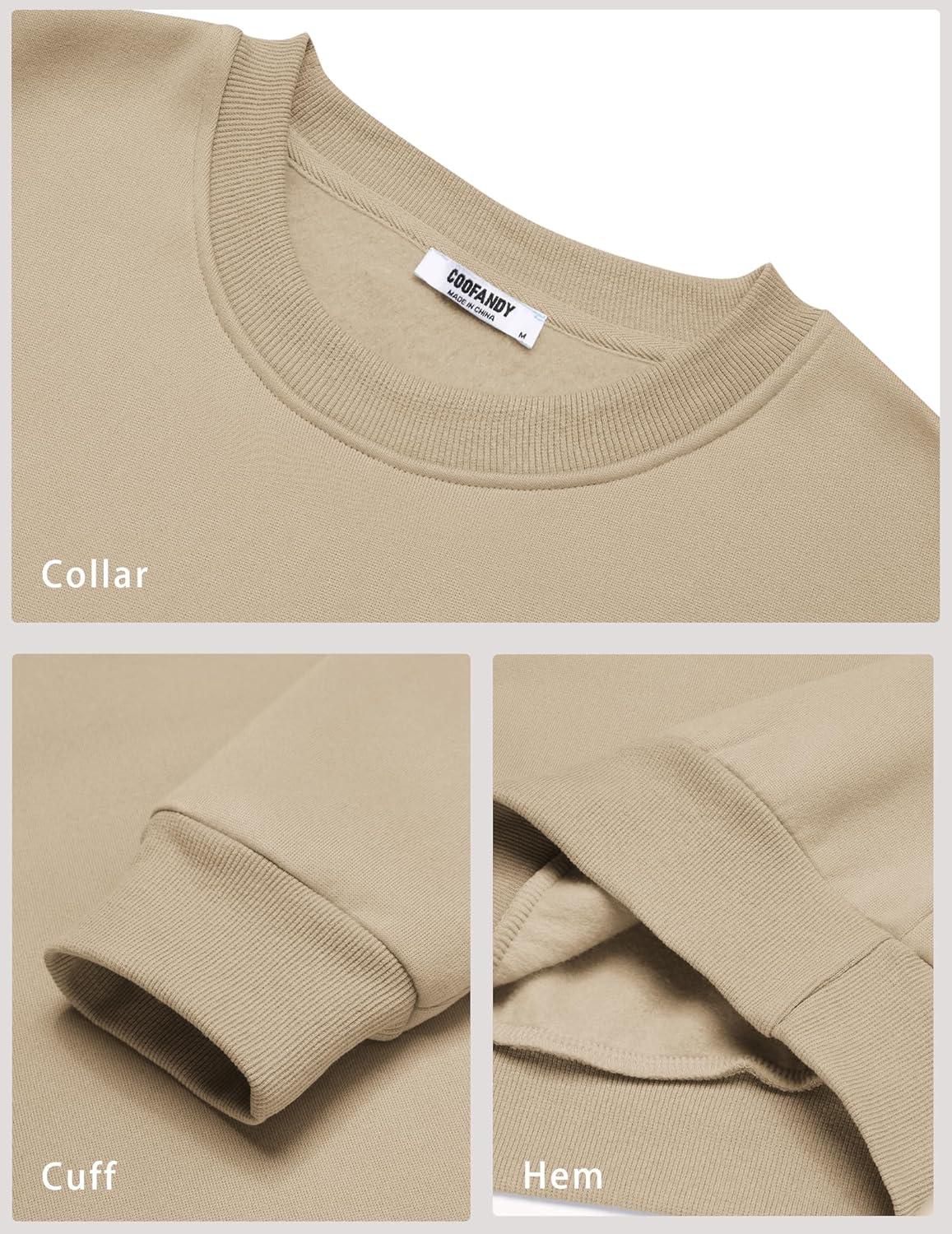 imageCOOFANDY Mens Crewneck Sweatshirts Long Sleeves Fleece Sweatshirts Thermal Casual Pullover ShirtKhaki