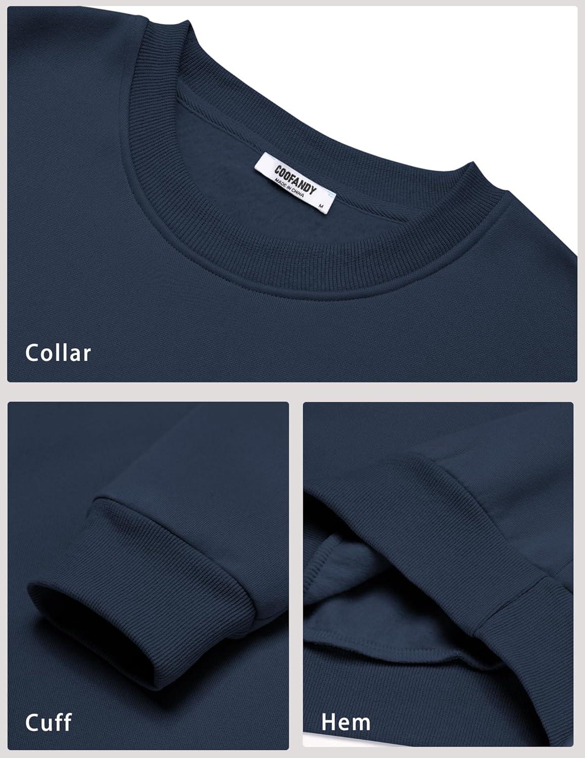 imageCOOFANDY Mens Crewneck Sweatshirts Long Sleeves Fleece Sweatshirts Thermal Casual Pullover ShirtNavy Blue