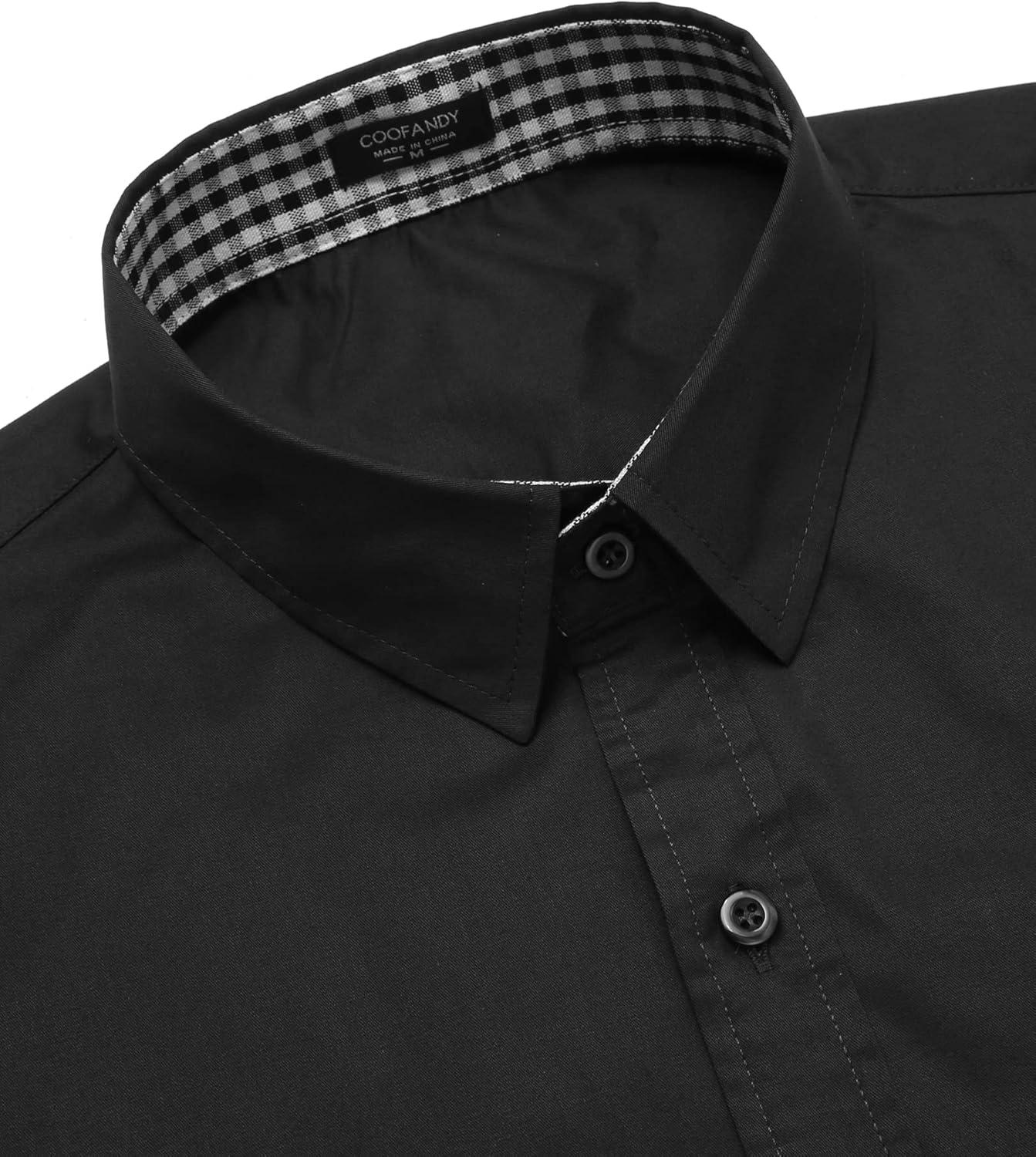 imageCOOFANDY Mens Dress Shirt Long Sleeve Casual Button Down Shirt Wrinkle Free Formal Business Shirts03black Solid