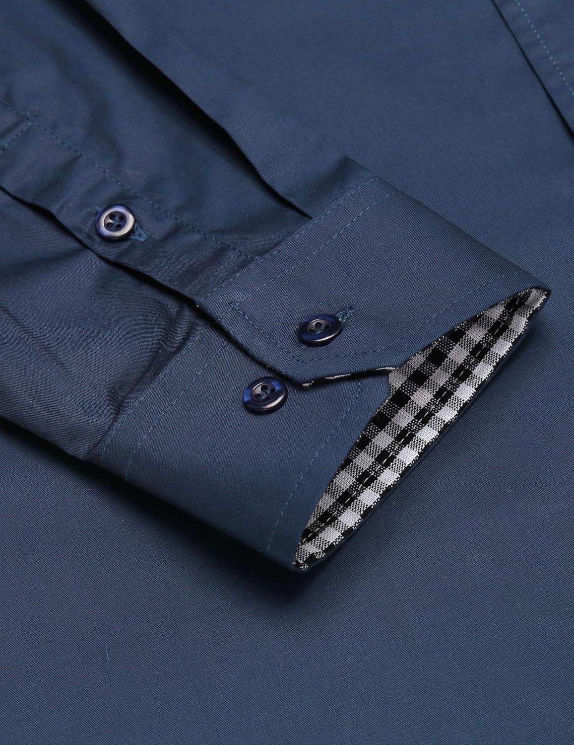 imageCOOFANDY Mens Dress Shirt Long Sleeve Casual Button Down Shirt Wrinkle Free Formal Business ShirtsNavy Blue Solid