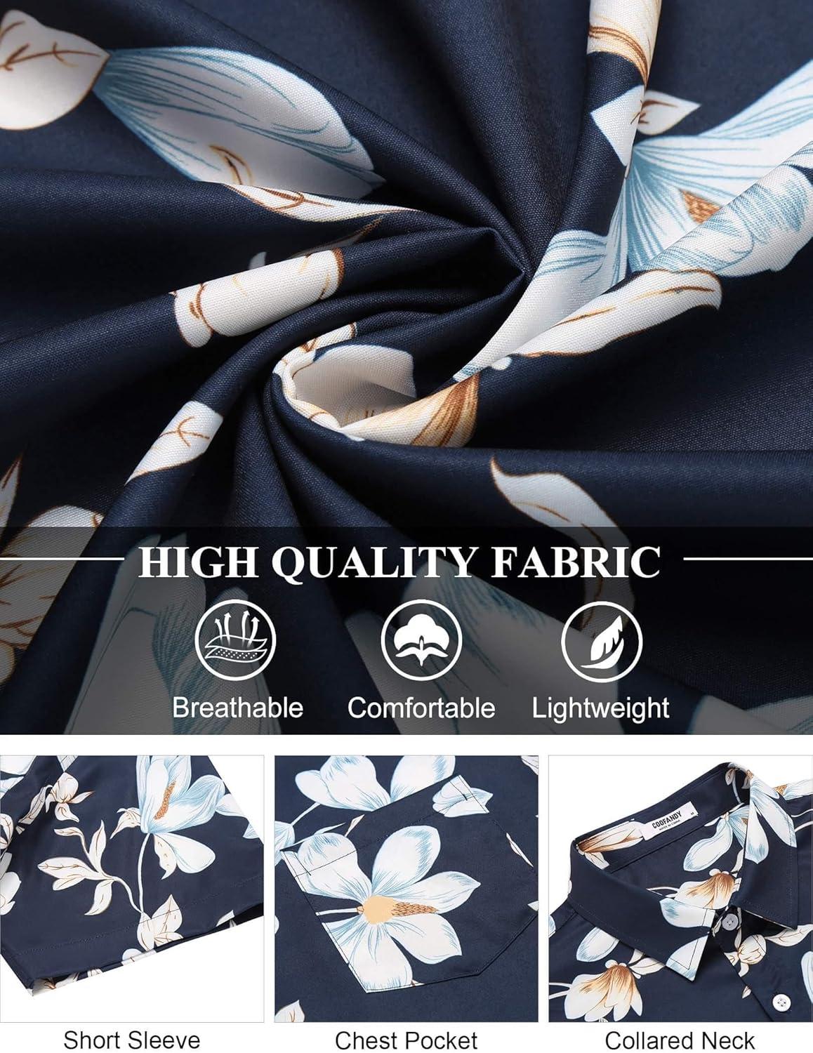 imageCOOFANDY Mens Hawaiian Shirt Short Sleeve Floral Button Down Shirts Tropical Holiday Beach ShirtsNavy Flower 3