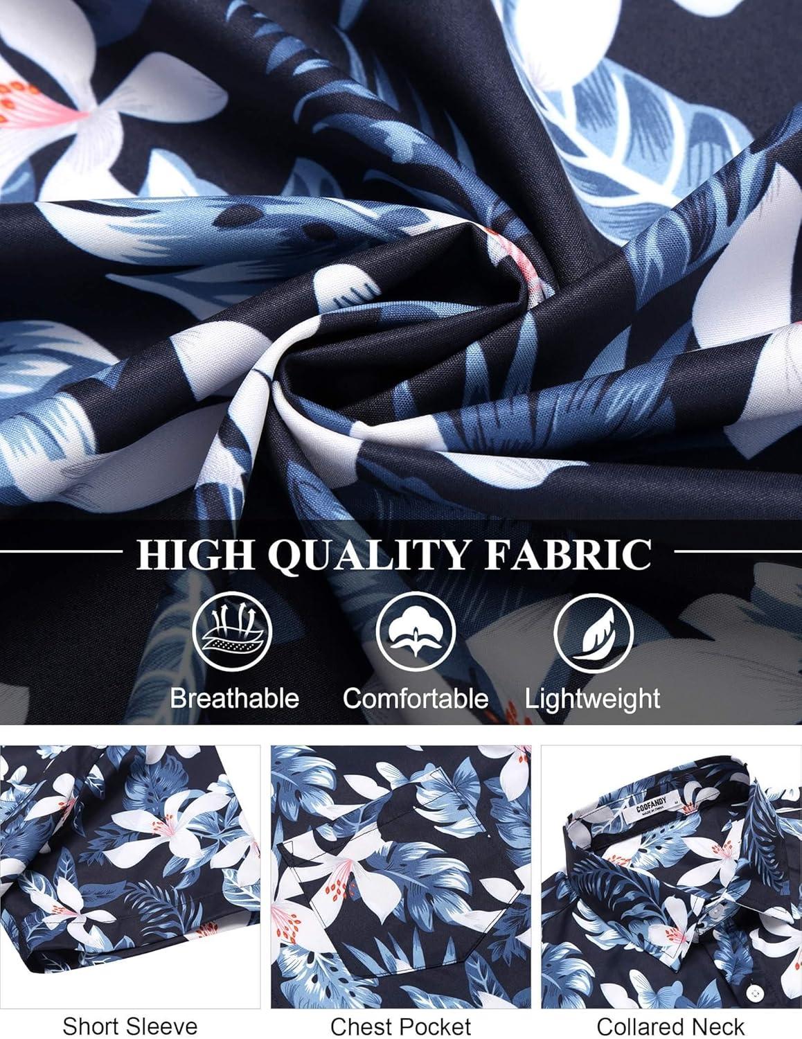 imageCOOFANDY Mens Hawaiian Shirt Short Sleeve Floral Button Down Shirts Tropical Holiday Beach ShirtsNavy White Flower