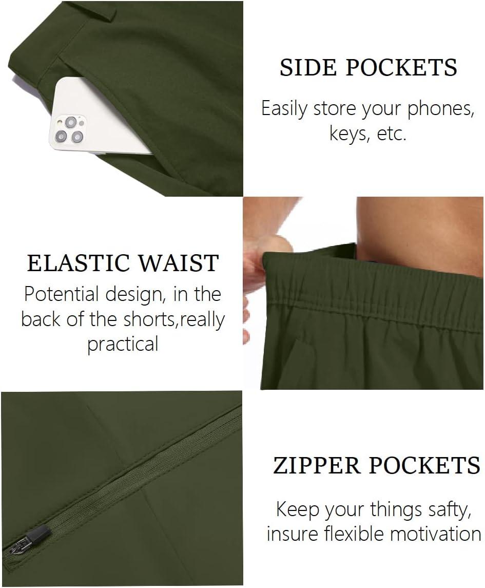 imageCOOFANDY Mens Hybrid Casual Golf Shorts 9quot Stretch Lightweight Quick Dry Summer Hiking Travel Shorts with Zipper PocketsArmy Green