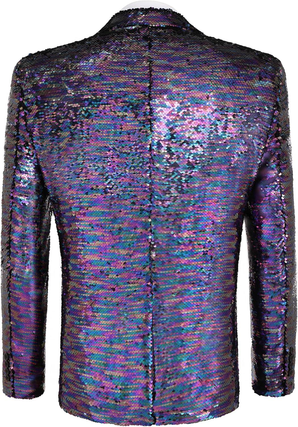 imageCOOFANDY Mens Sequin Blazer Tuxedo Party Prom Wedding Tuxedo One Button JacketBlue Purple