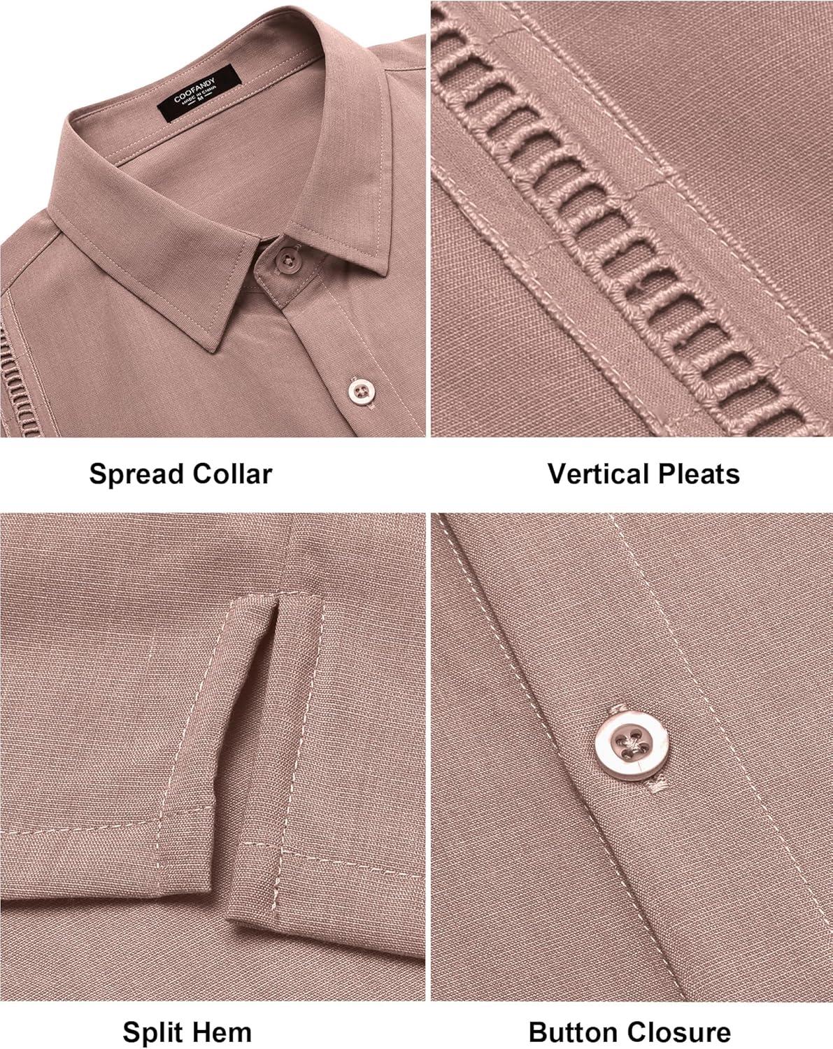 imageCOOFANDY Mens Short Sleeve Cuban Guayabera Shirt Casual Summer Beach Button Down ShirtsDeep Pink