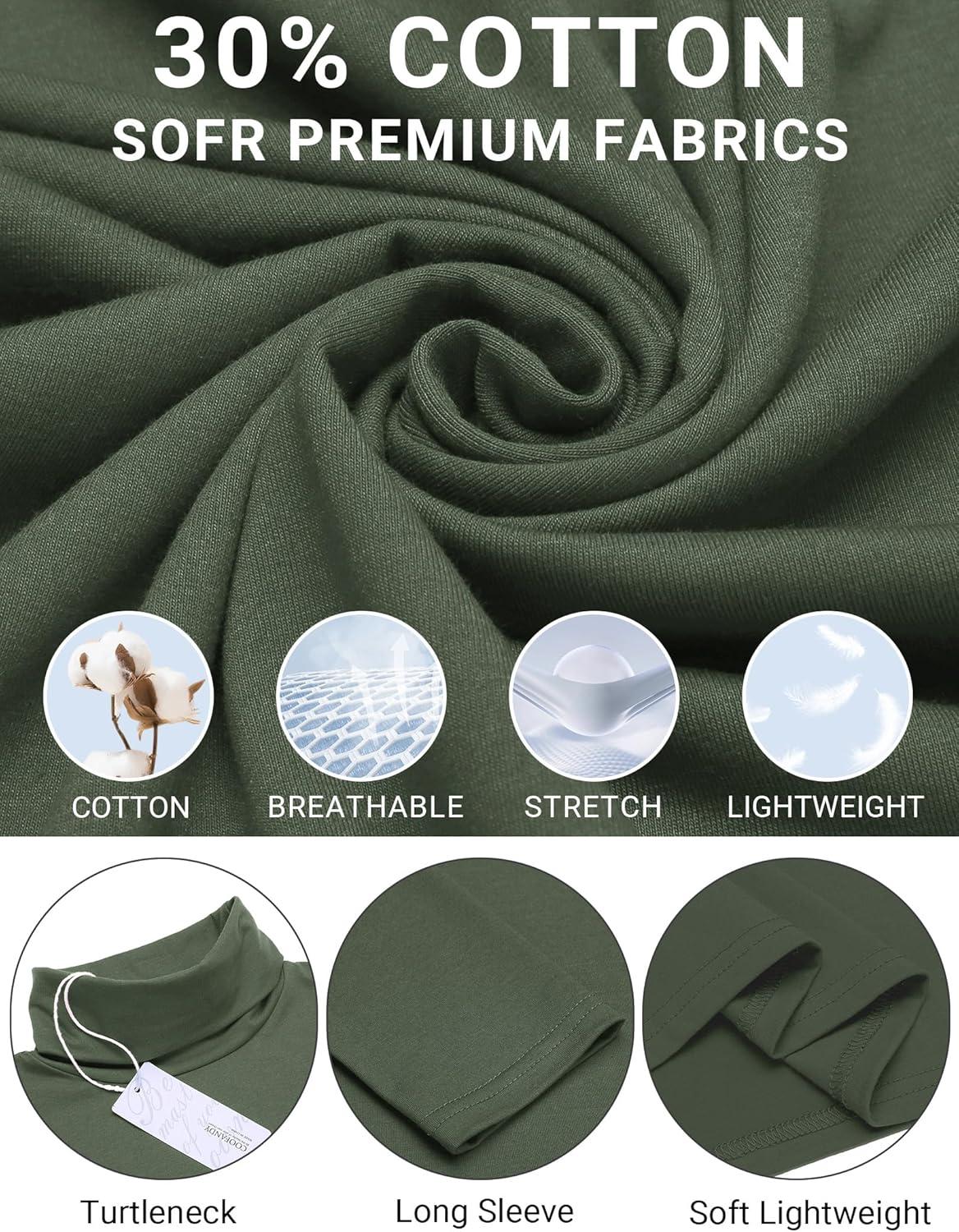 imageCOOFANDY Mens Slim Fit Turtleneck Cotton T Shirts Casual Long Sleeve Lightweight Pullover Sweater Basic TopsArmy Green