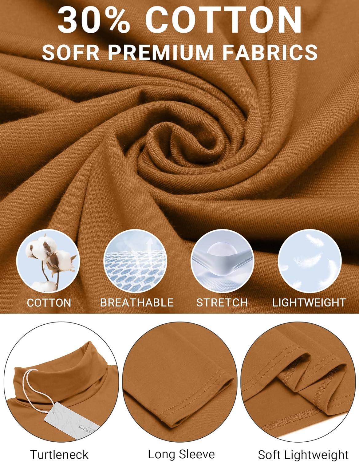 imageCOOFANDY Mens Slim Fit Turtleneck Cotton T Shirts Casual Long Sleeve Lightweight Pullover Sweater Basic TopsCaramel