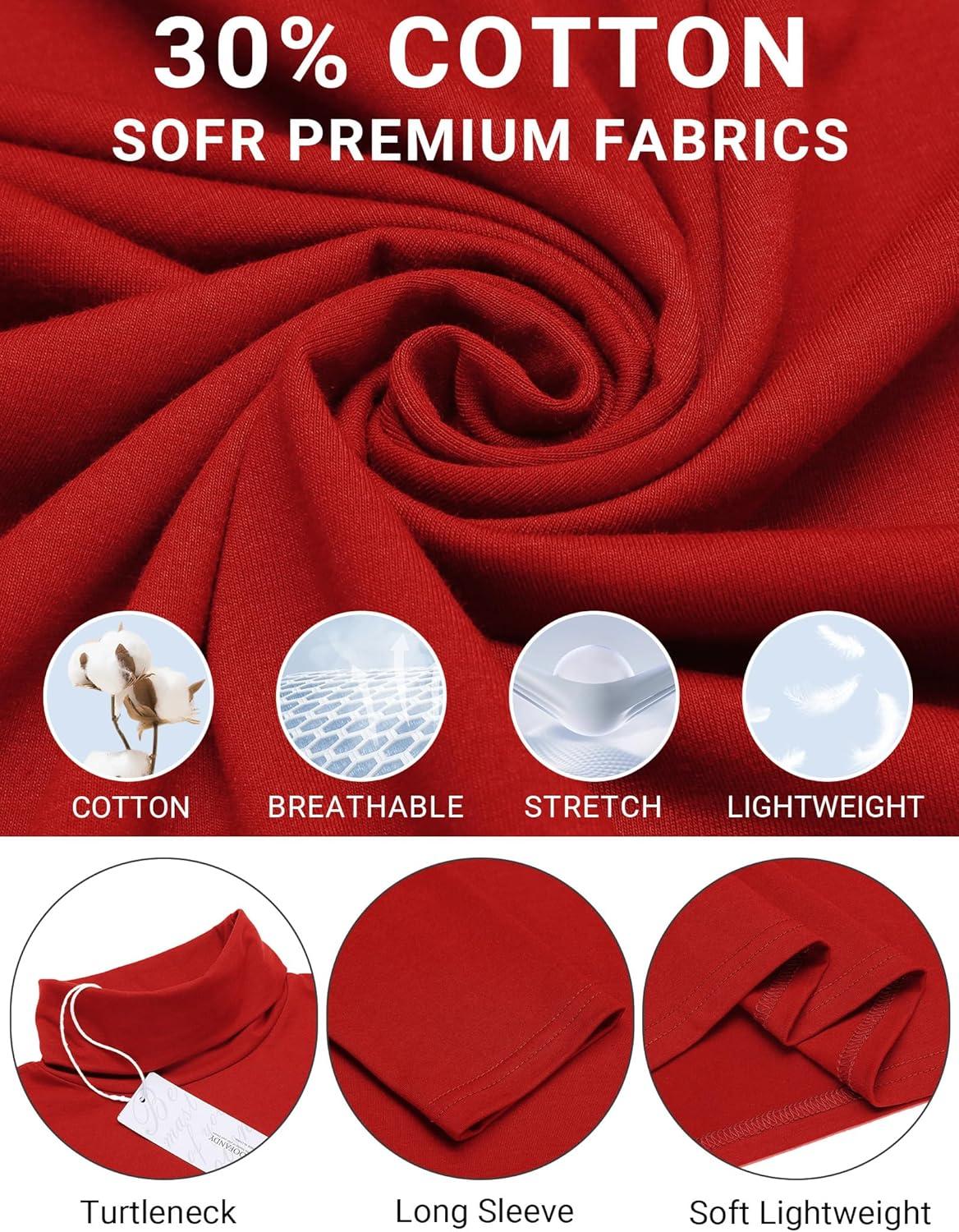 imageCOOFANDY Mens Slim Fit Turtleneck Cotton T Shirts Casual Long Sleeve Lightweight Pullover Sweater Basic TopsRed