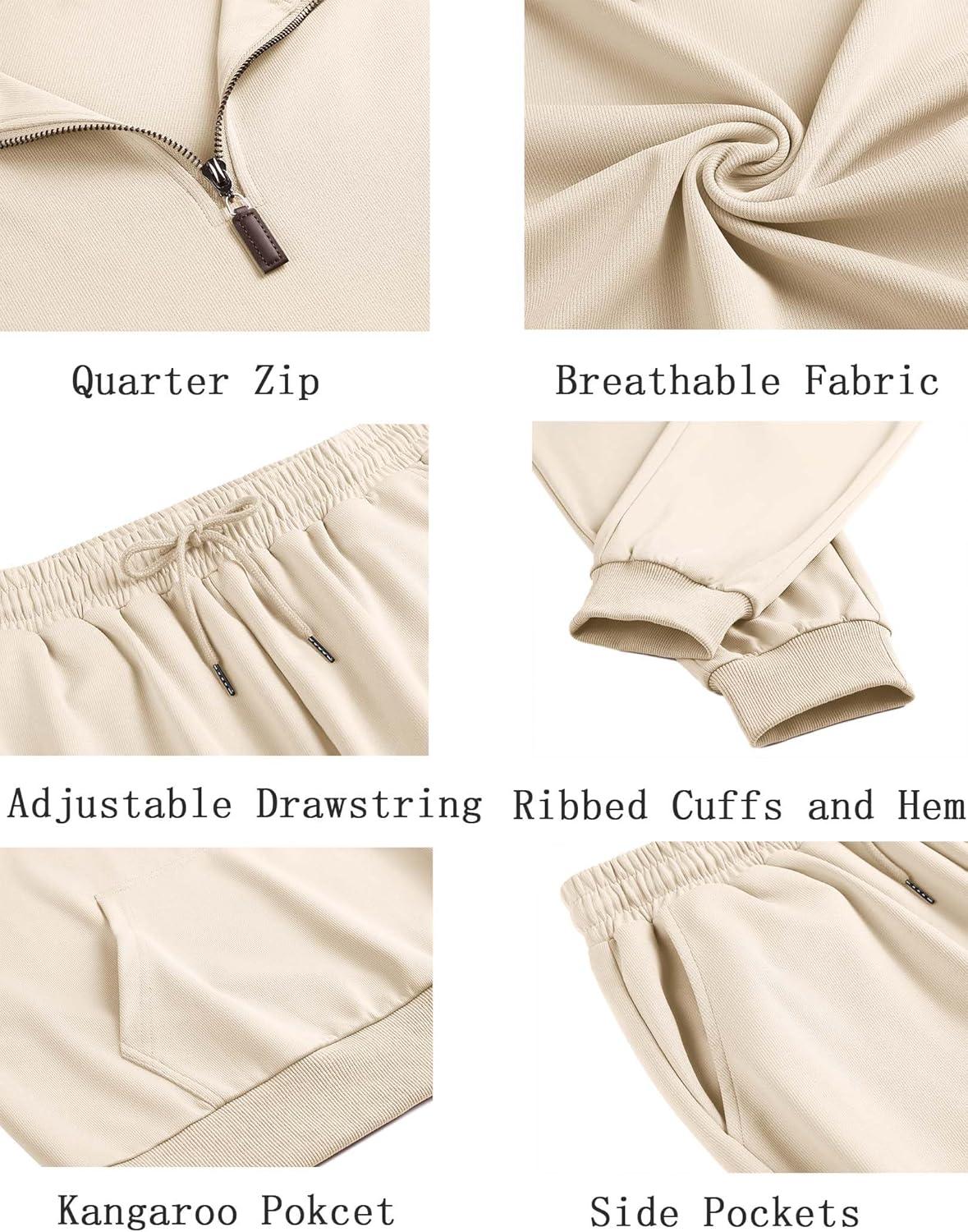 imageCOOFANDY Mens Tracksuit 2 Piece Quarter Zip Sweatsuit Sets Casual Athletic Running Jogging SuitsBeige