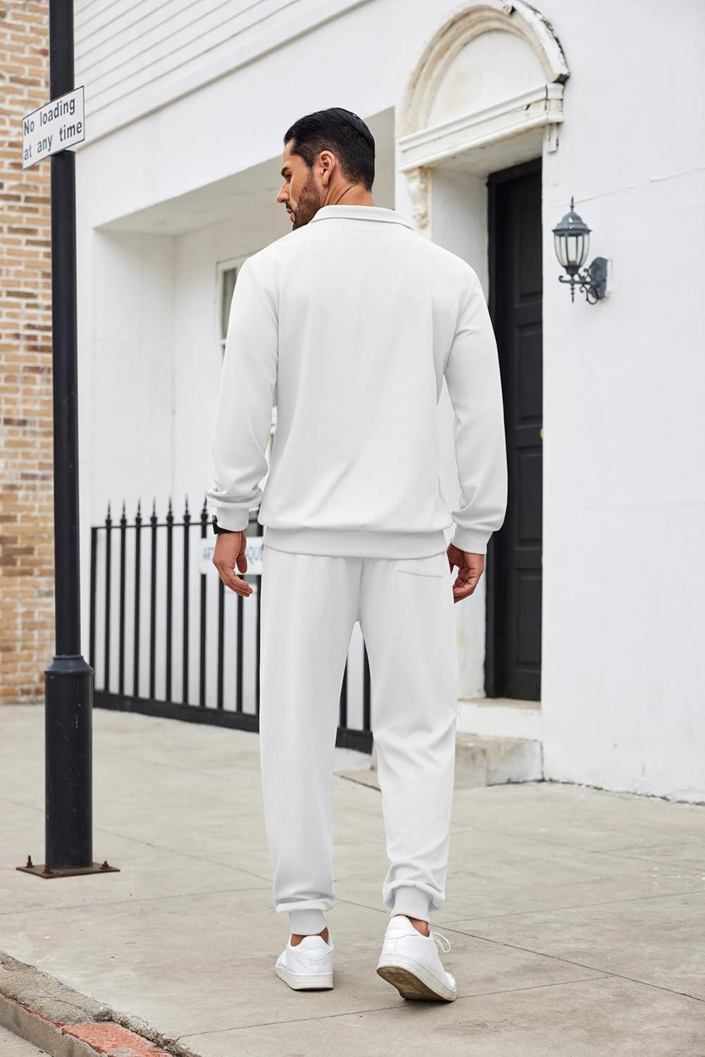 imageCOOFANDY Mens Tracksuit 2 Piece Quarter Zip Sweatsuit Sets Casual Athletic Running Jogging SuitsWhite