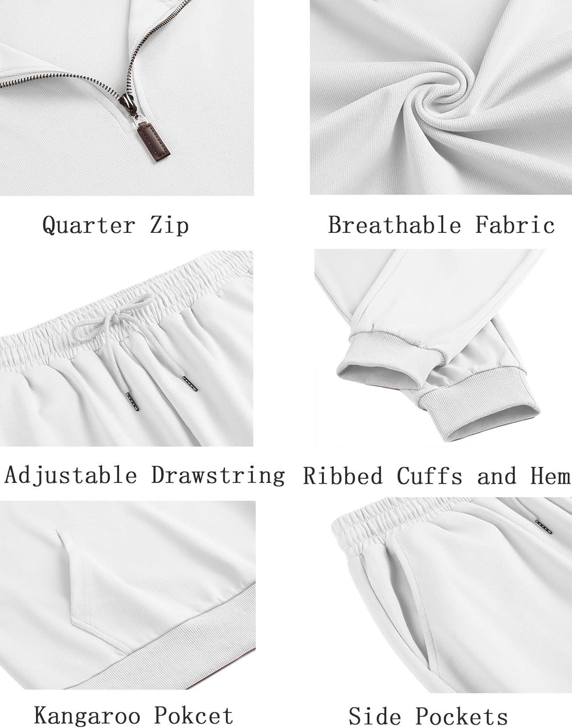 imageCOOFANDY Mens Tracksuit 2 Piece Quarter Zip Sweatsuit Sets Casual Athletic Running Jogging SuitsWhite