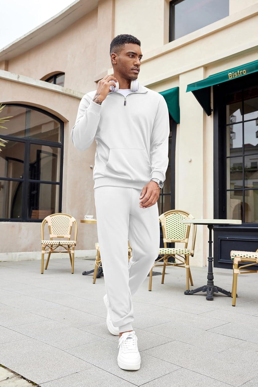 imageCOOFANDY Mens Tracksuit 2 Piece Quarter Zip Sweatsuit Sets Casual Athletic Running Jogging SuitsWhite
