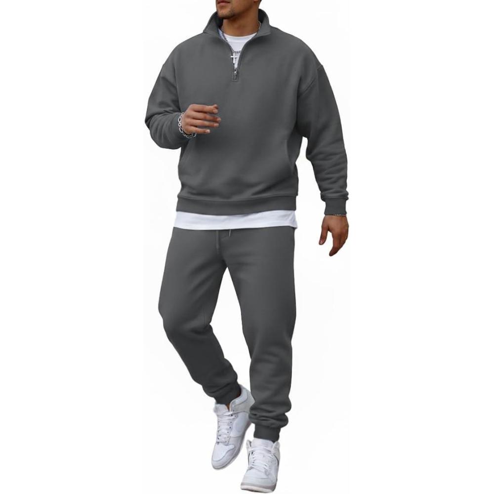 imageCOOFANDY 2 Piece Set for Men Casual 14 Zip Track Suits Set Long Sleeve Quarter Pullover Jogging Suits 2025 Fashion OutfitsDark Grey