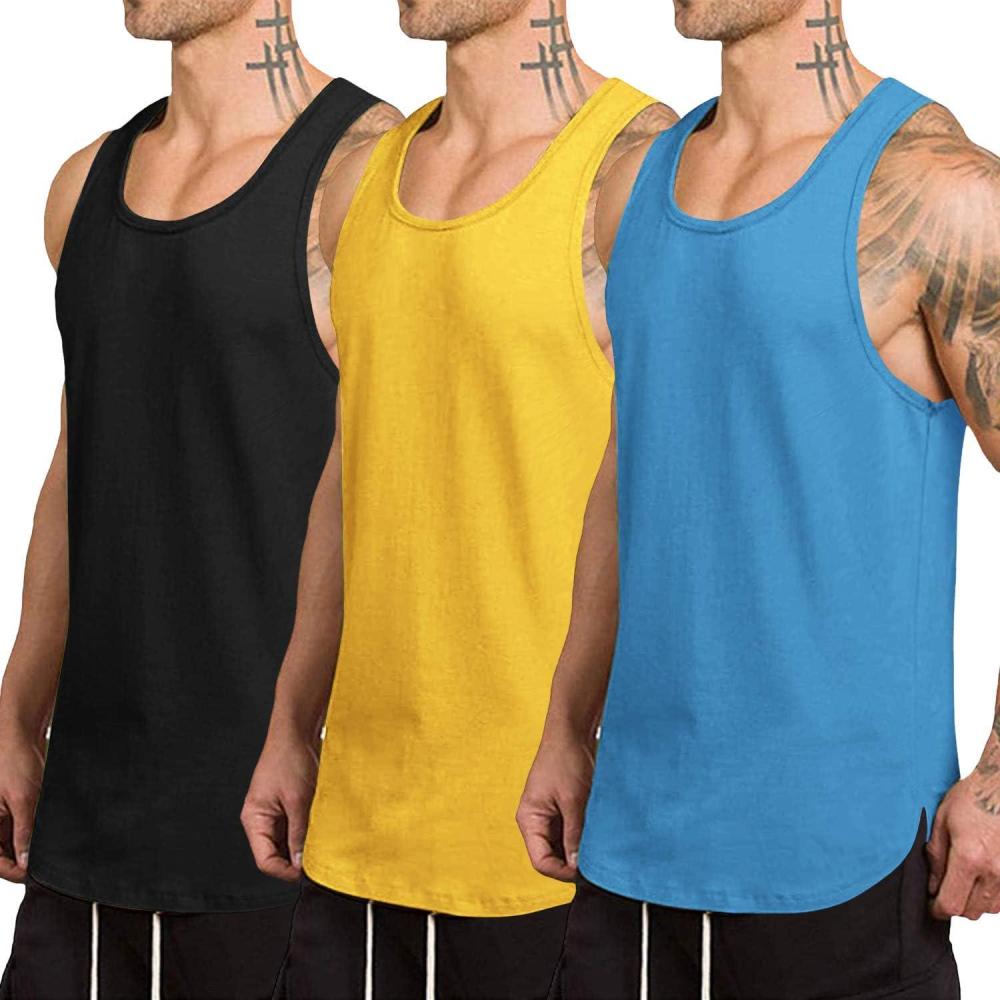imageCOOFANDY Mens 3 Pack Quick Dry Workout Tank Top Gym Muscle Tee Fitness Bodybuilding Sleeveless T ShirtBlackBlueYellow