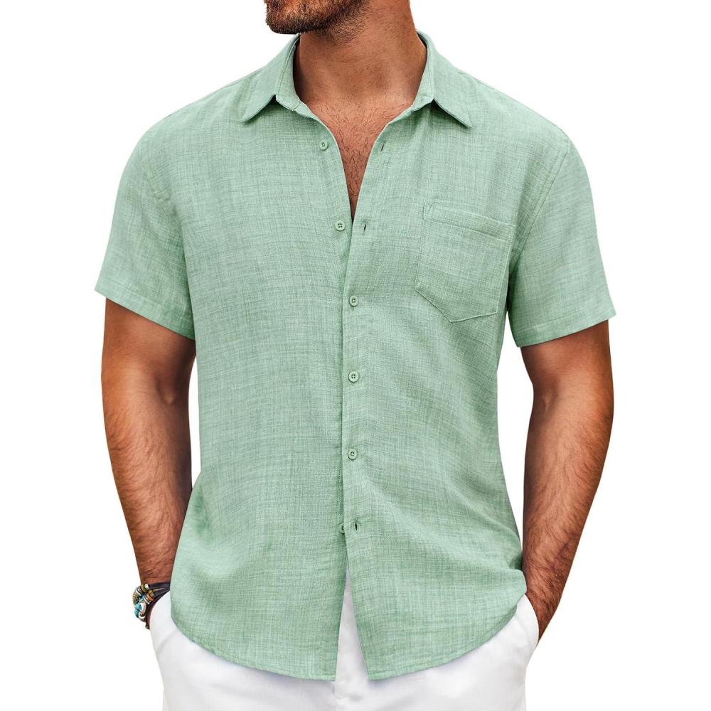imageCOOFANDY Mens Button Down Short Sleeve Shirt Casual Shirts Summer Beach Textured Shirts with PocketMint Green