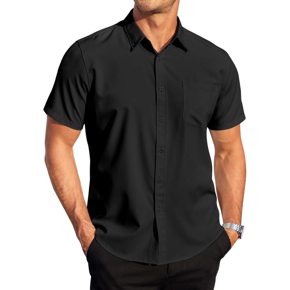 imageCOOFANDY Mens Casual Dress Shirt Short Sleeve Wrinkle Free Dress Shirt Business Casual ShirtsBlack
