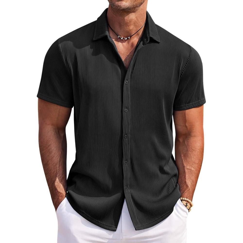 imageCOOFANDY Mens Casual Shirts Short Sleeve Button Down Shirt for Men Wedding Beach Fashion ShirtBlack
