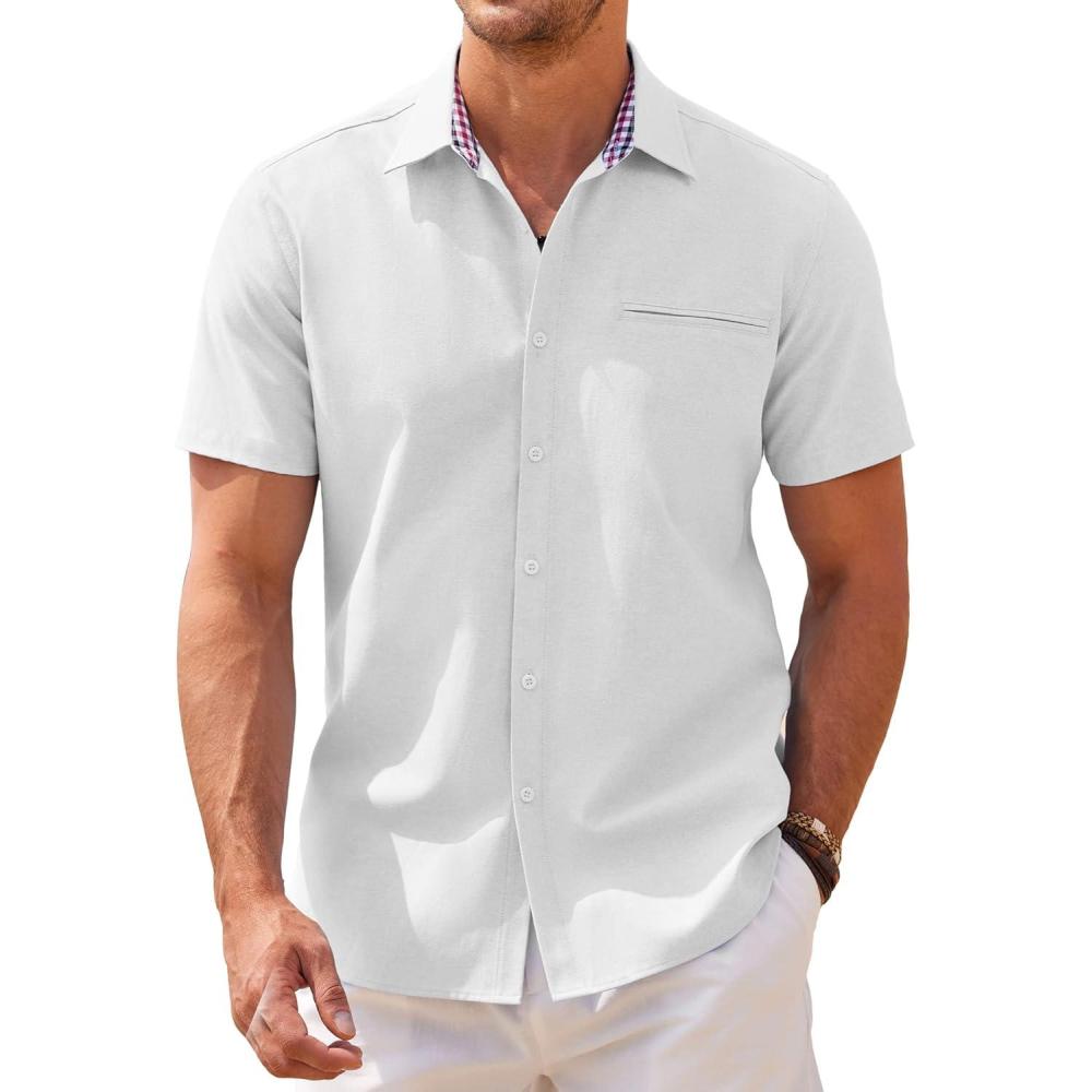 imageCOOFANDY Mens Casual Shirts Short Sleeve Button Down Shirt for Men Wedding Beach Fashion ShirtWhite