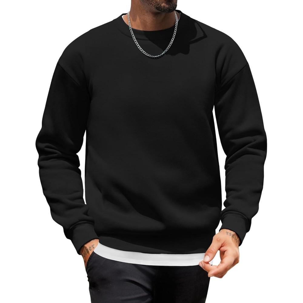 imageCOOFANDY Mens Crewneck Sweatshirts Long Sleeves Fleece Sweatshirts Thermal Casual Pullover ShirtBlack