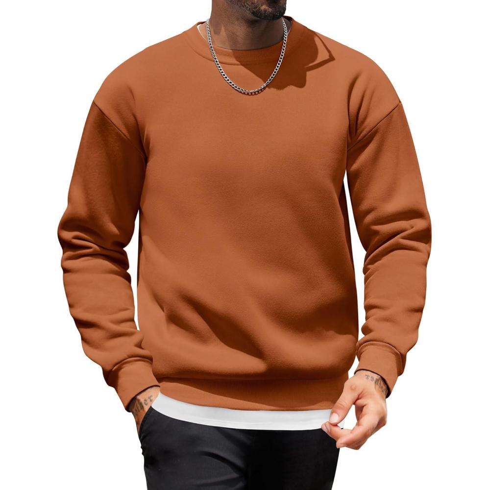 imageCOOFANDY Mens Crewneck Sweatshirts Long Sleeves Fleece Sweatshirts Thermal Casual Pullover ShirtCaramel