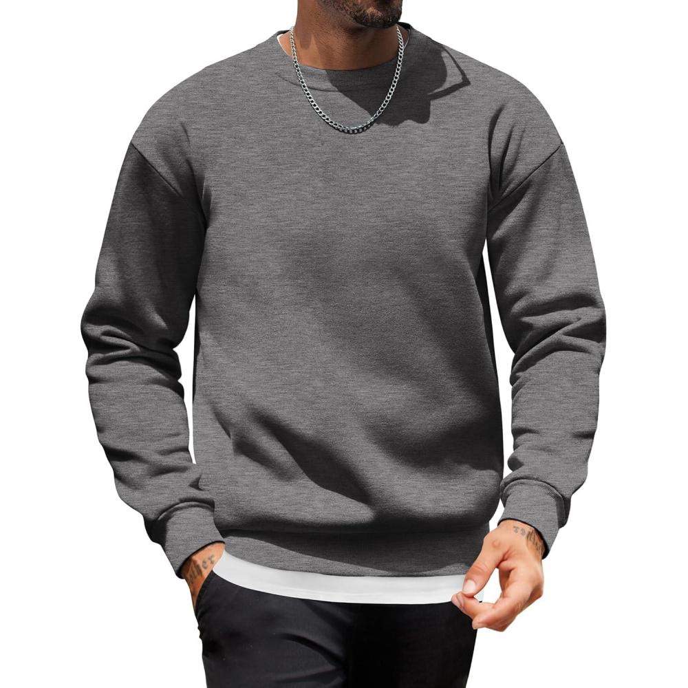 imageCOOFANDY Mens Crewneck Sweatshirts Long Sleeves Fleece Sweatshirts Thermal Casual Pullover ShirtDark Gray