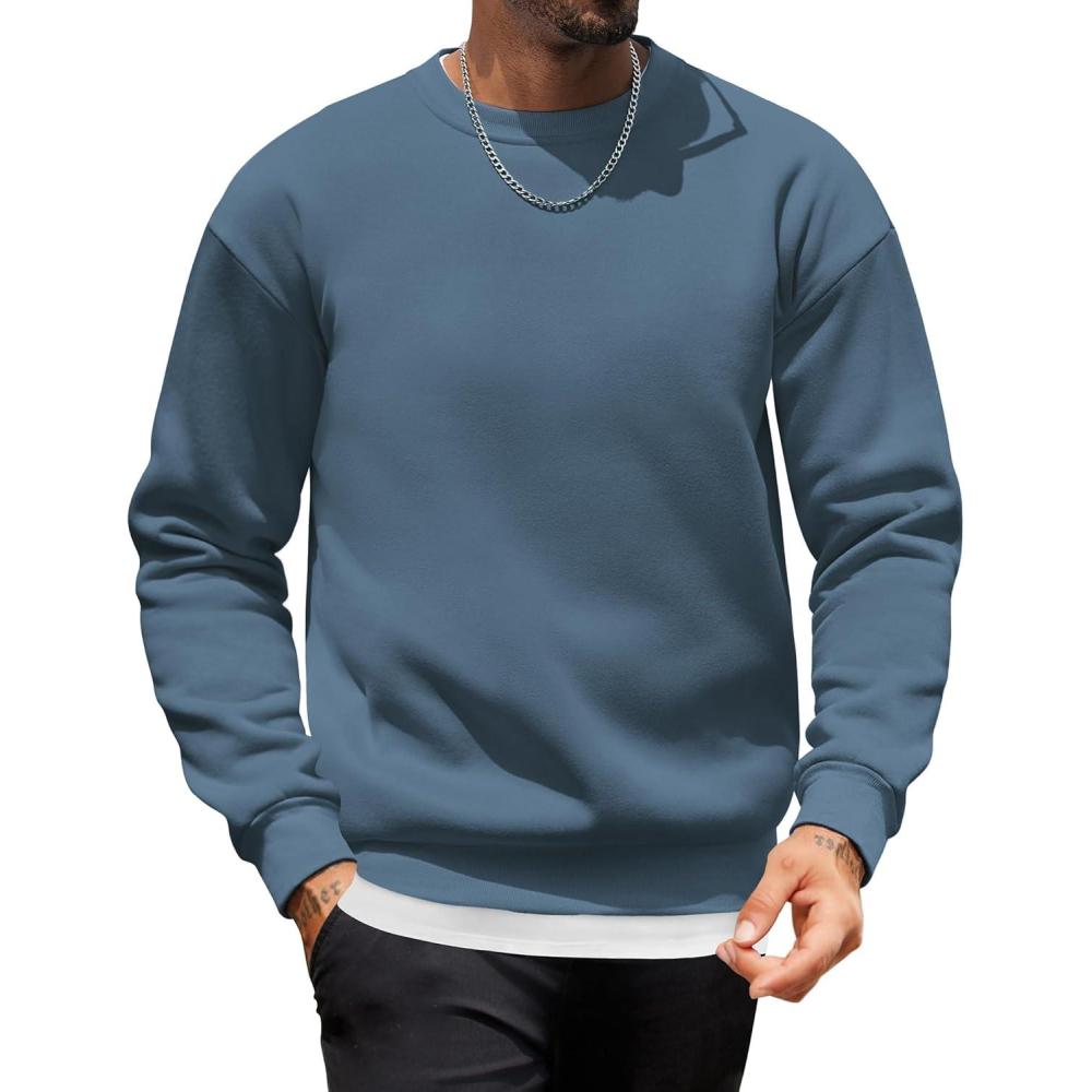 imageCOOFANDY Mens Crewneck Sweatshirts Long Sleeves Fleece Sweatshirts Thermal Casual Pullover ShirtNavy
