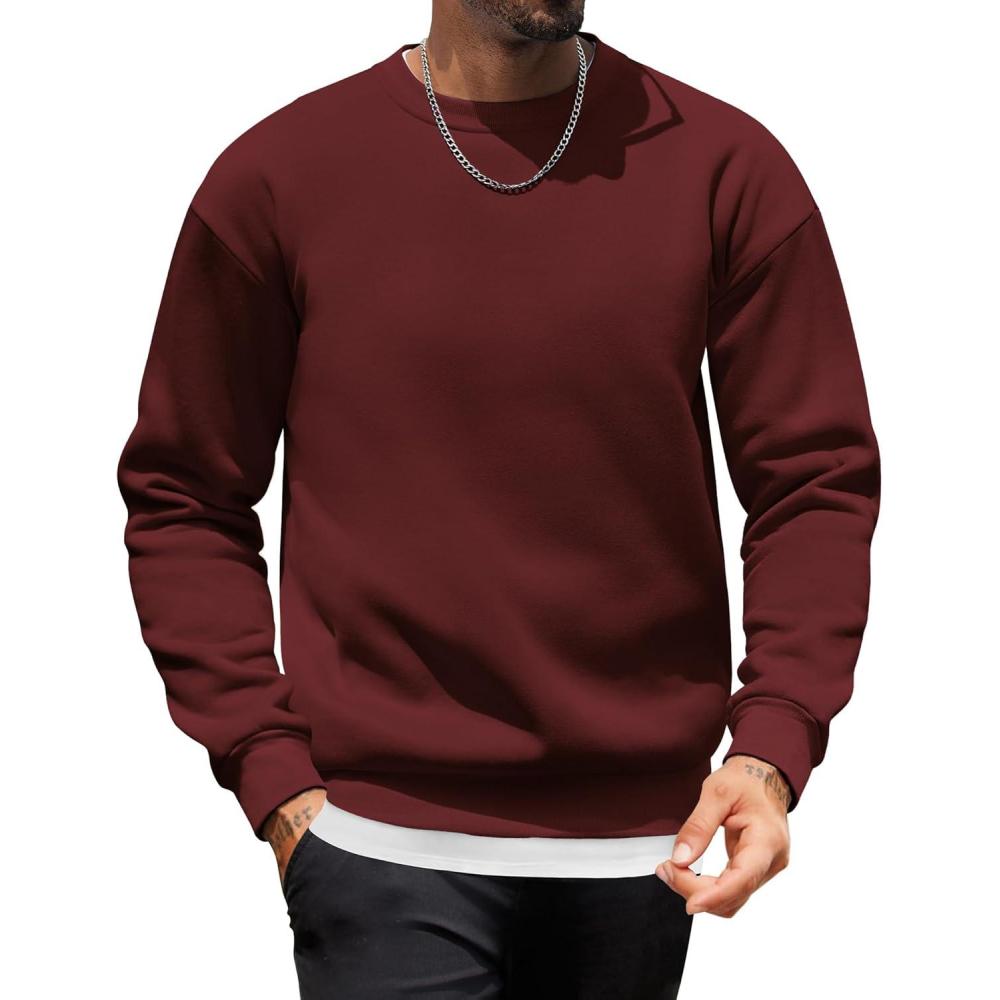 imageCOOFANDY Mens Crewneck Sweatshirts Long Sleeves Fleece Sweatshirts Thermal Casual Pullover ShirtRed