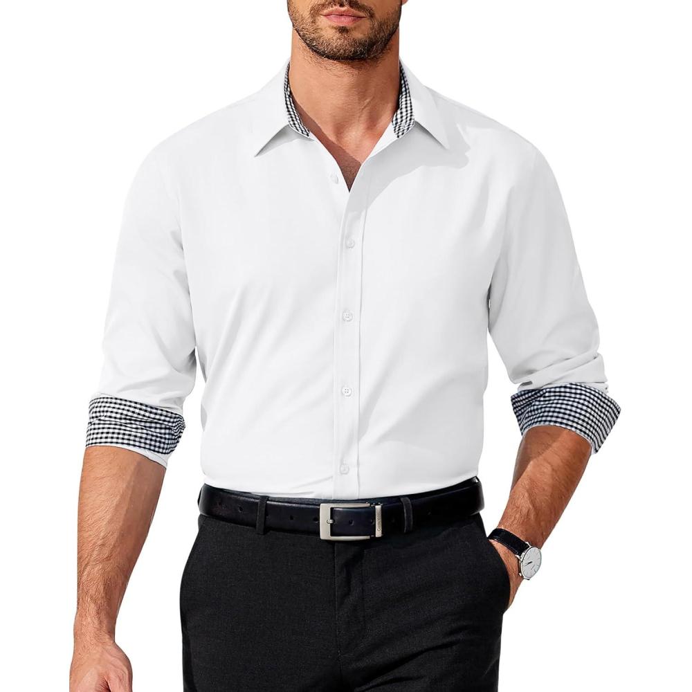 imageCOOFANDY Mens Dress Shirt Long Sleeve Casual Button Down Shirt Wrinkle Free Formal Business Shirts03white Solid