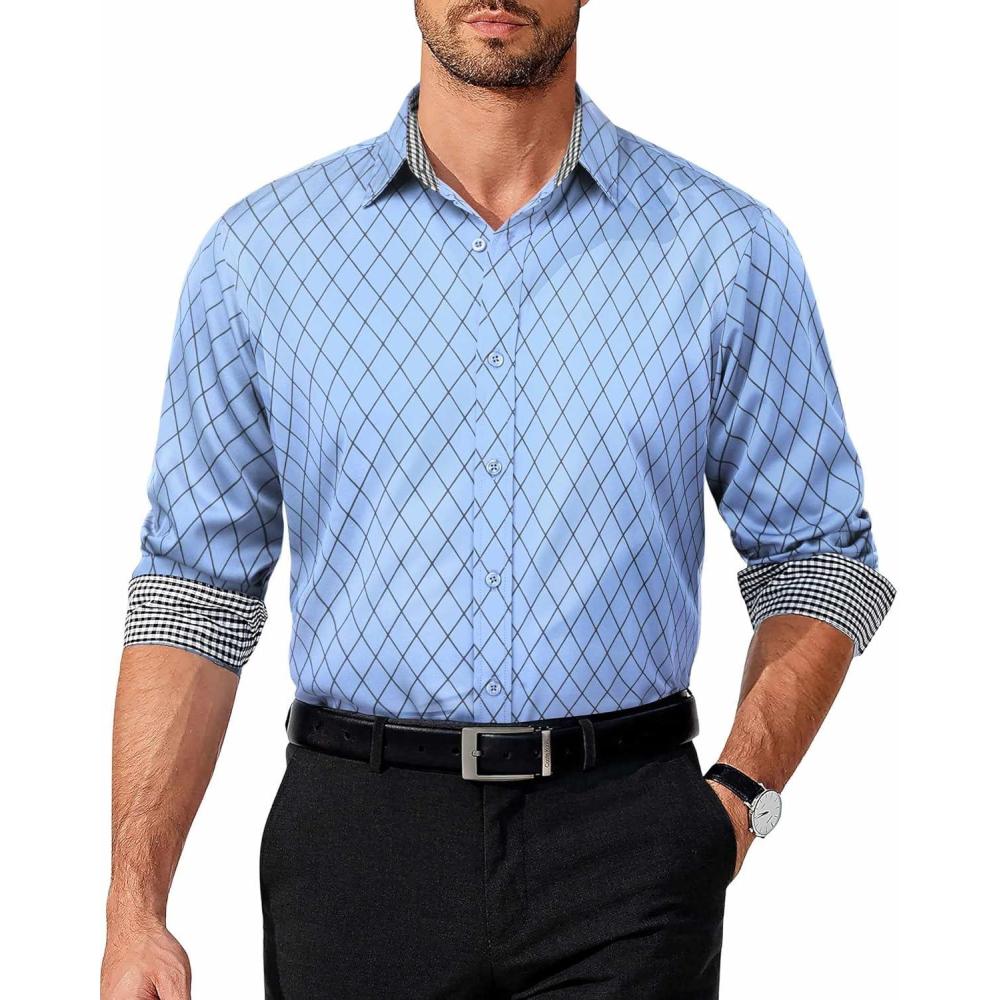 imageCOOFANDY Mens Dress Shirt Long Sleeve Casual Button Down Shirt Wrinkle Free Formal Business ShirtsBlue