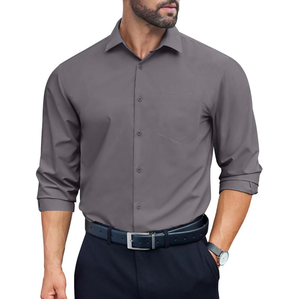 imageCOOFANDY Mens Dress Shirts Long Sleeve Wrinkle Free Button Down Shirts Formal Business ShirtDeep Grey