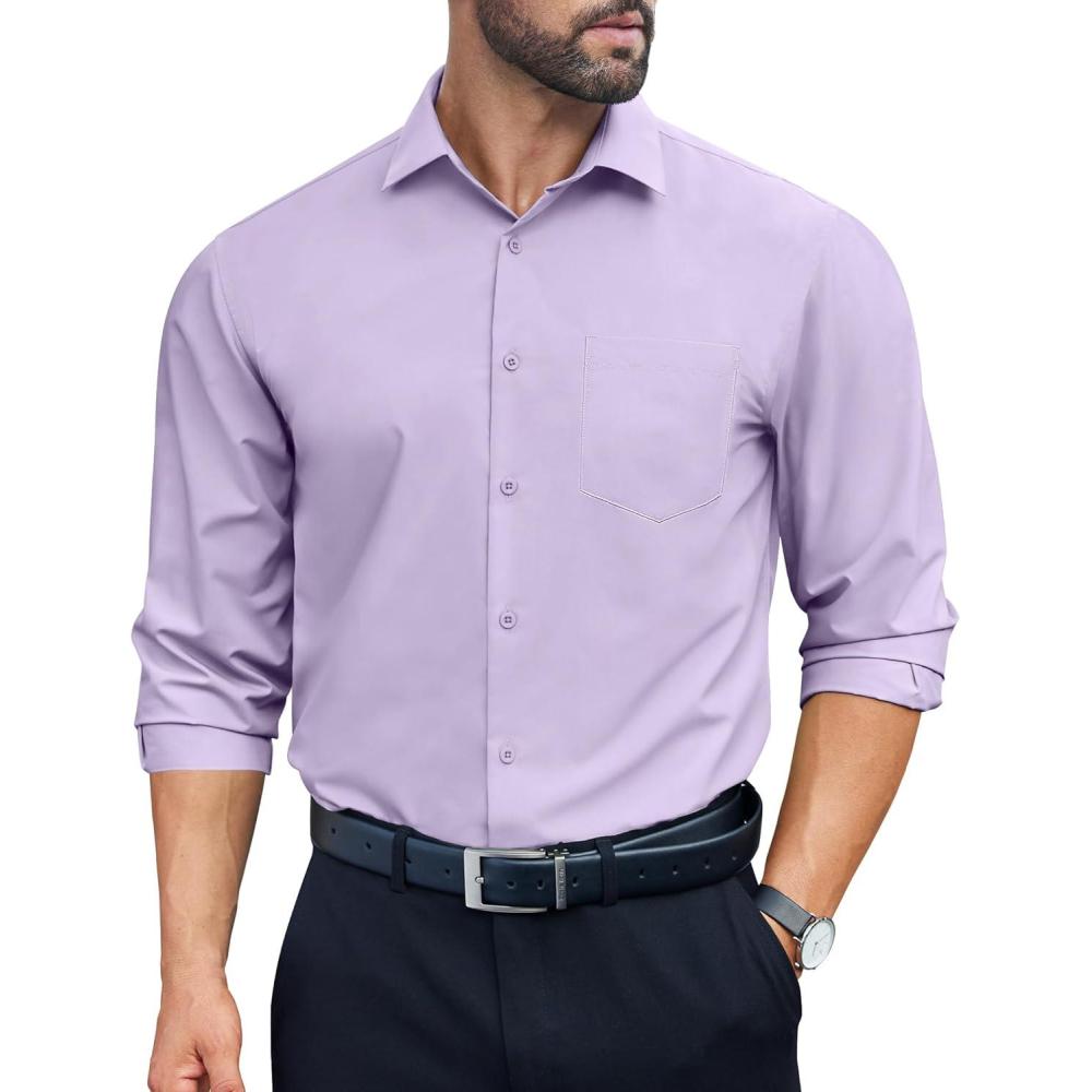 imageCOOFANDY Mens Dress Shirts Long Sleeve Wrinkle Free Button Down Shirts Formal Business ShirtLavender