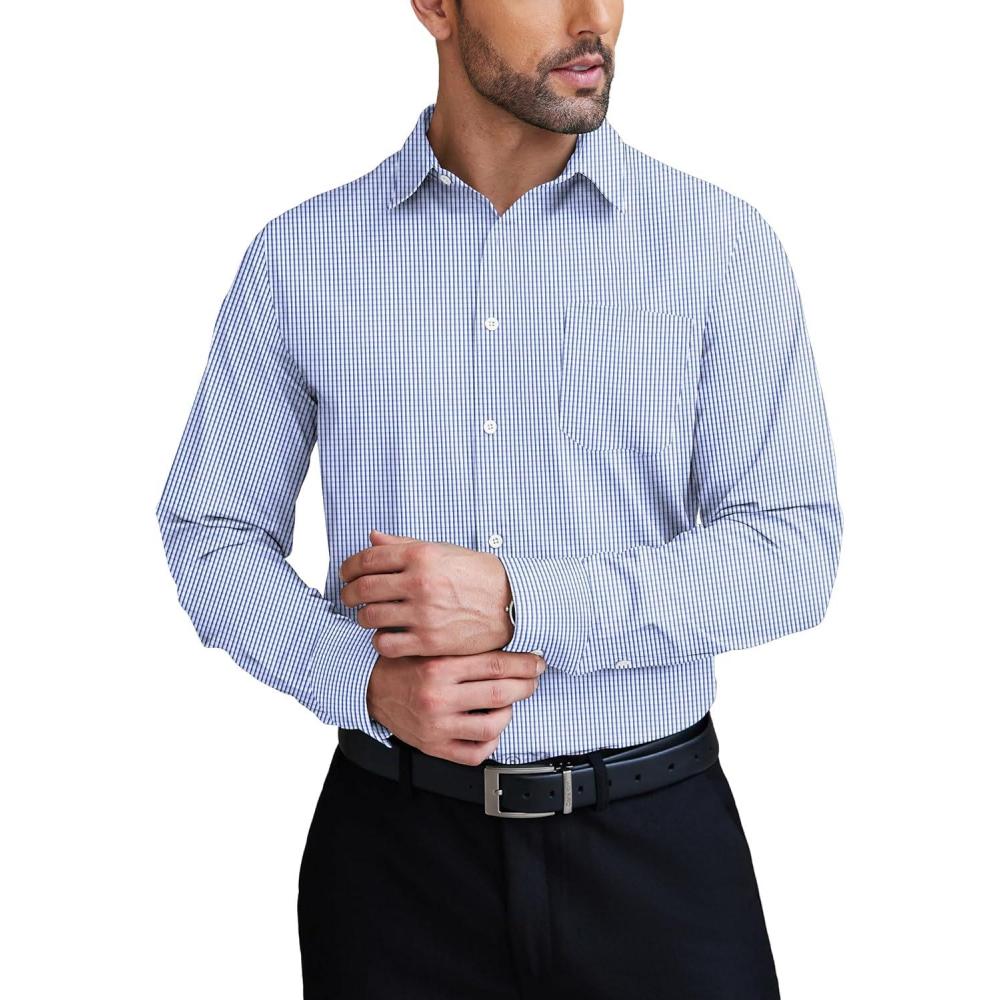 imageCOOFANDY Mens Dress Shirts Wrinkle Free Long Sleeve Button Down Shirts Formal Business ShirtBlue Small Plaid