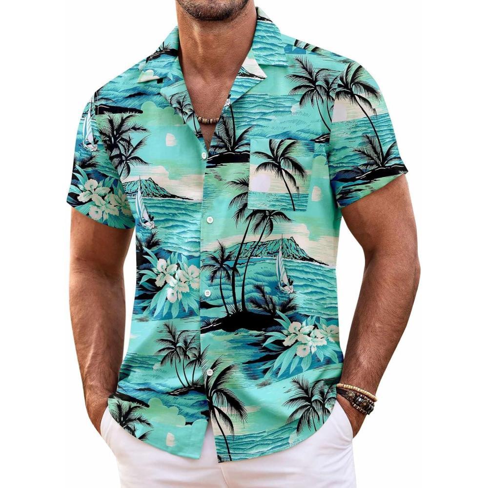 imageCOOFANDY Mens Hawaiian Shirt Short Sleeve Floral Button Down Shirts Tropical Summer Beach Shirts Camp Collar ShirtBlue