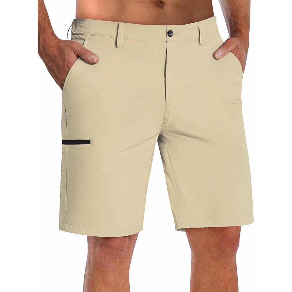 imageCOOFANDY Mens Hybrid Casual Golf Shorts 9quot Stretch Lightweight Quick Dry Summer Hiking Travel Shorts with Zipper PocketsMoon Grey