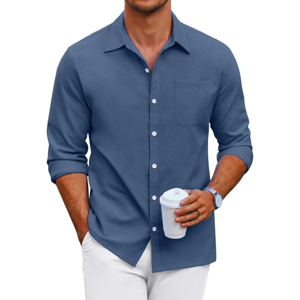 imageCOOFANDY Mens Oxford Shirt Long Sleeve Casual Button Down Shirts Regular Fit Dress Shirts