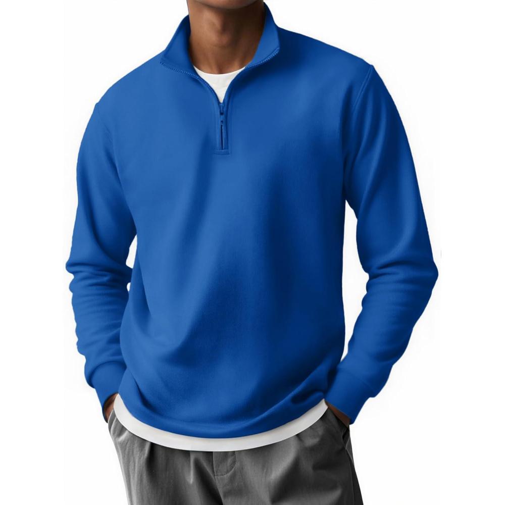 imageCOOFANDY Mens Quarter Zip Pullover Long Sleeve Casual 14 Zip Sweatshirt Lightweight Solid Mock Neck Sweater PoloBlue