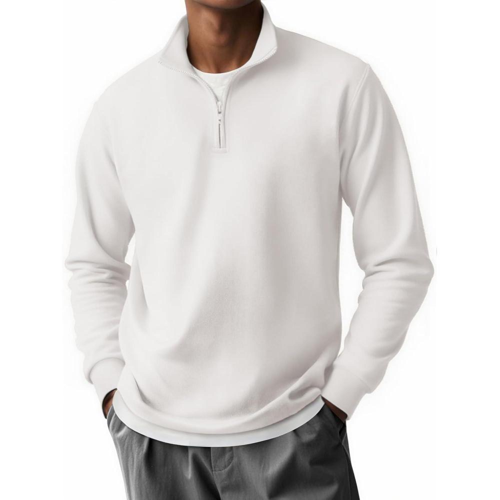 imageCOOFANDY Mens Quarter Zip Pullover Long Sleeve Casual 14 Zip Sweatshirt Lightweight Solid Mock Neck Sweater PoloWhite