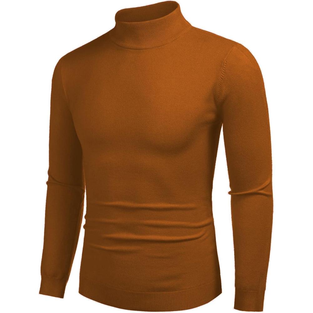 imageCOOFANDY Mens Slim Fit Mock Turtleneck Pullover Sweater Casual Basic Knitted Thermal SweatersLight Brown