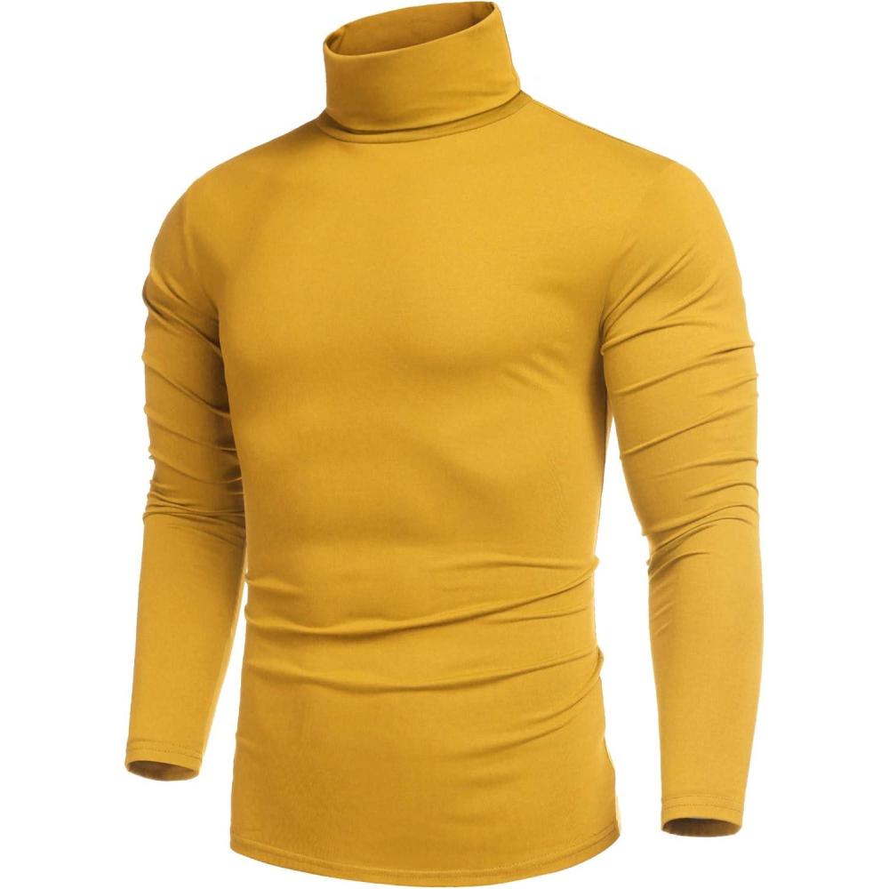 imageCOOFANDY Mens Slim Fit Turtleneck Cotton T Shirts Casual Long Sleeve Lightweight Pullover Sweater Basic TopsYellow
