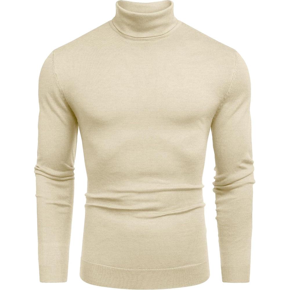 imageCOOFANDY Mens Slim Fit Turtleneck Sweater Casual Basic Knitted Long Sleeve Pullover SweaterBeige