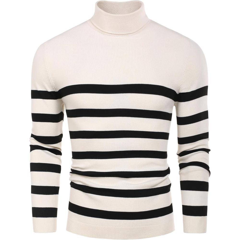 imageCOOFANDY Mens Slim Fit Turtleneck Sweater Casual Basic Knitted Long Sleeve Pullover SweaterIvory Breton