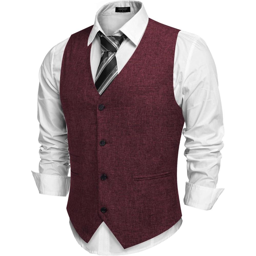 imageCOOFANDY Mens Suit Vest Paisley Floral Victorian Vests Gothic Steampunk Formal Waistcoat Tuxedo Vests with Notched LapelsBurgundy