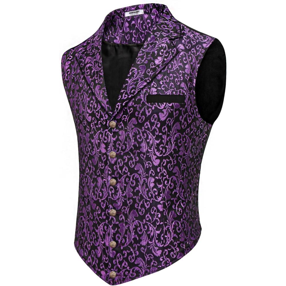 imageCOOFANDY Mens Suit Vest Paisley Floral Victorian Vests Gothic Steampunk Formal Waistcoat Tuxedo Vests with Notched LapelsPurple Filigree