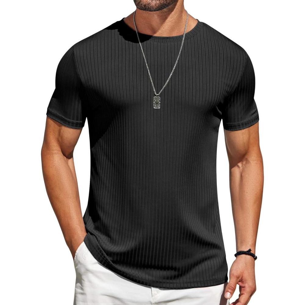 imageCOOFANDY Mens TShirts Short Sleeve Plain Tshirts Casual Crew Neck Basic T Shirt Soft Cooling Fitted Stretch Tee ShirtsBlack