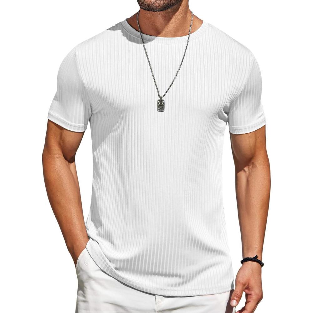 imageCOOFANDY Mens TShirts Short Sleeve Plain Tshirts Casual Crew Neck Basic T Shirt Soft Cooling Fitted Stretch Tee ShirtsWhite