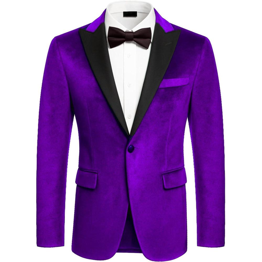 imageCOOFANDY Mens Tuxedo Jacket Slim Fit Velvet Blazer One Button Suit Jacket for Wedding Prom PartyPurple